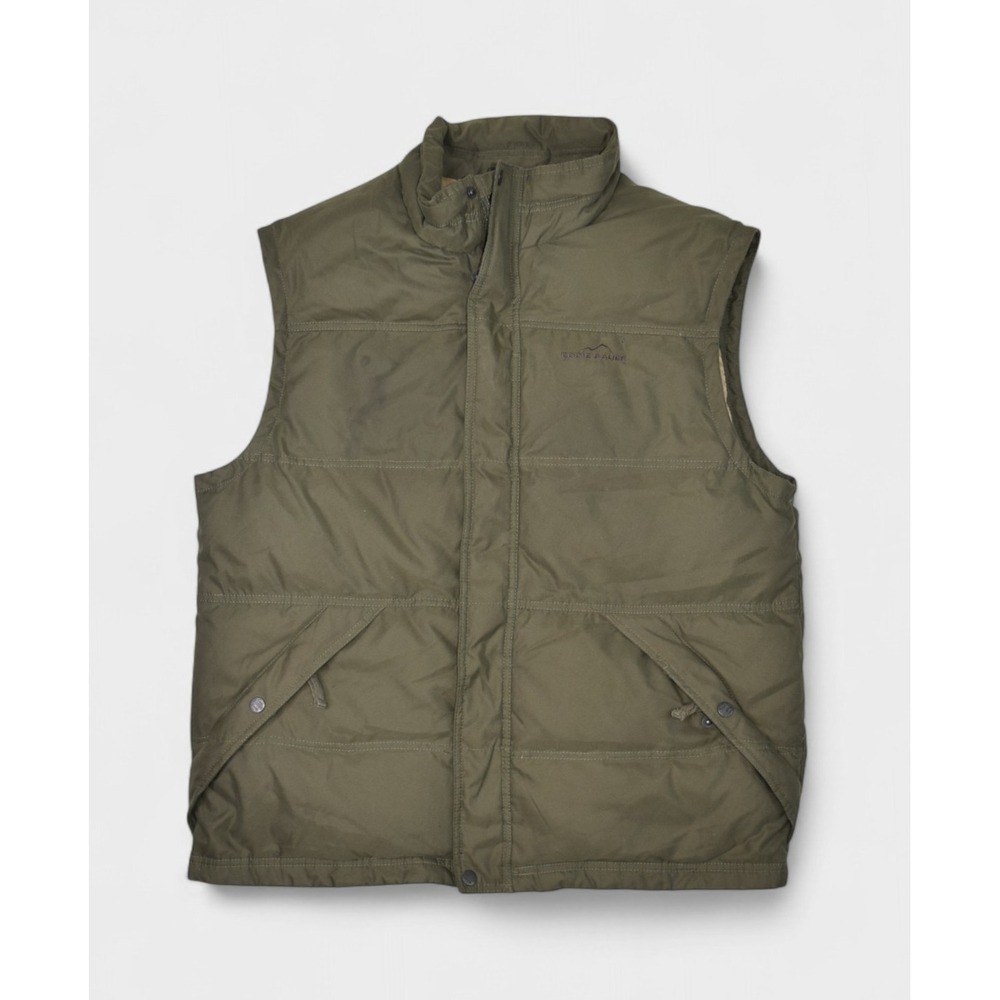 Eddie Bauer Jacket Mens Large Green Puffer Vest Goose Down Insulated Zip EB650